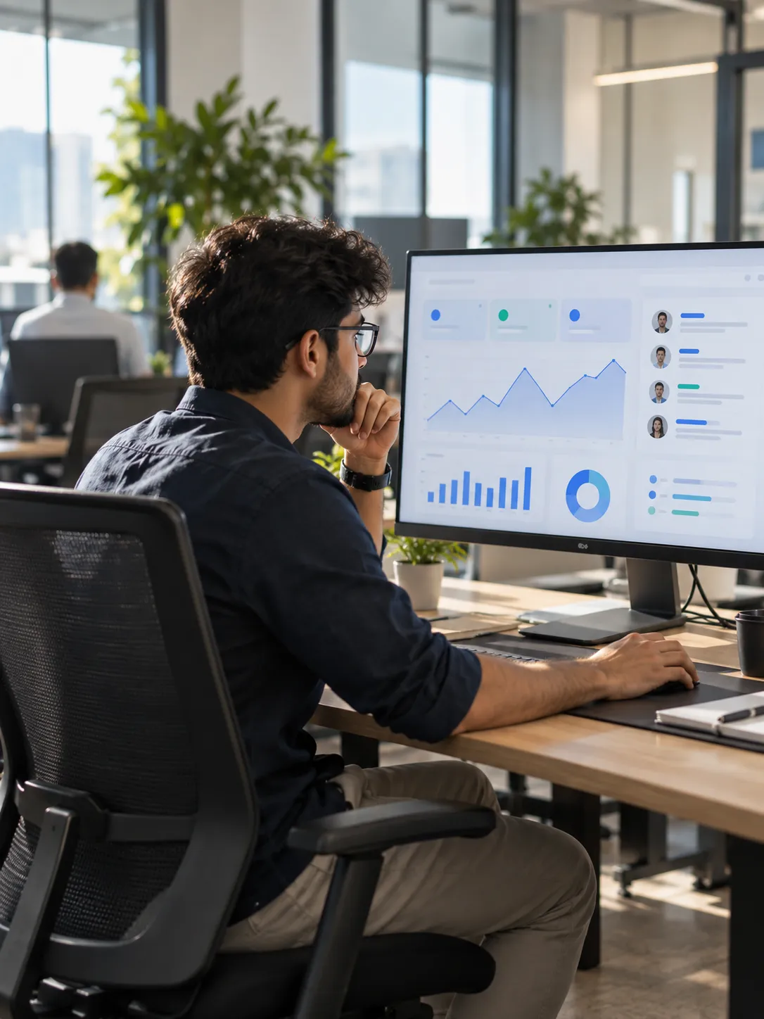 Product manager reviewing an HR software dashboard